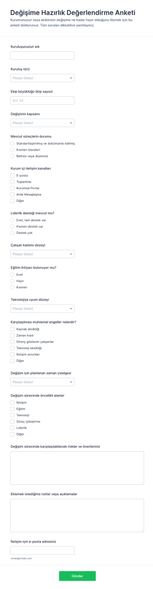 Değişim Hazırlık Değerlendirme Anketi Form Şablonu