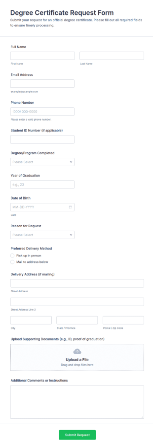 Degree Certificate Request Form Template