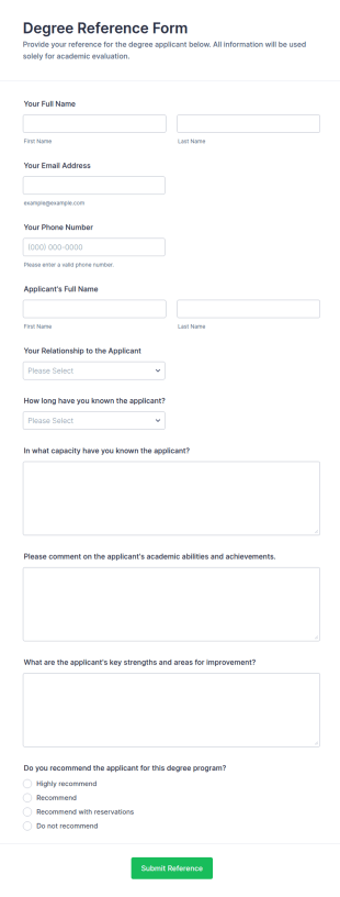 Degree Reference Form Template