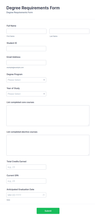 Degree Requirements Form Template