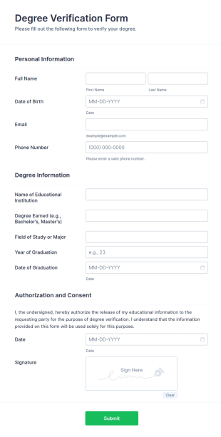 Degree Verification Form Template