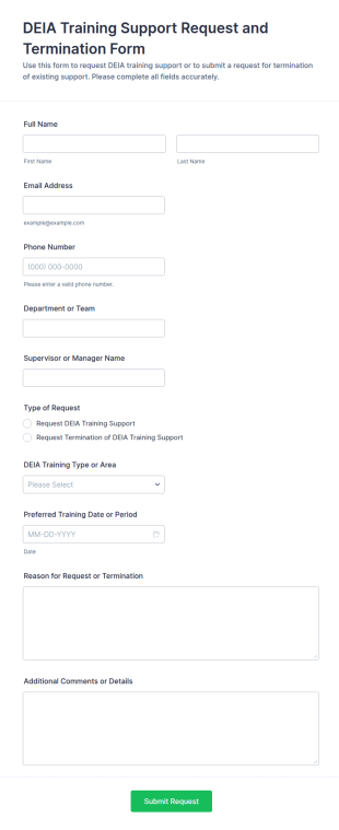 DEIA Training Support Request And Termination Form Template