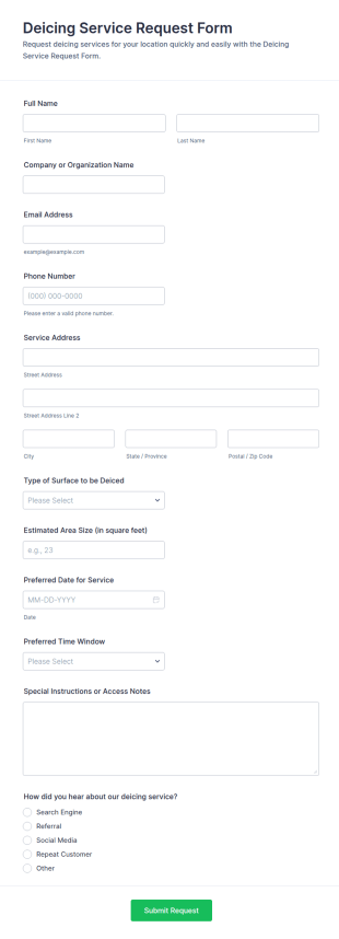 Deicing Service Request Form Template