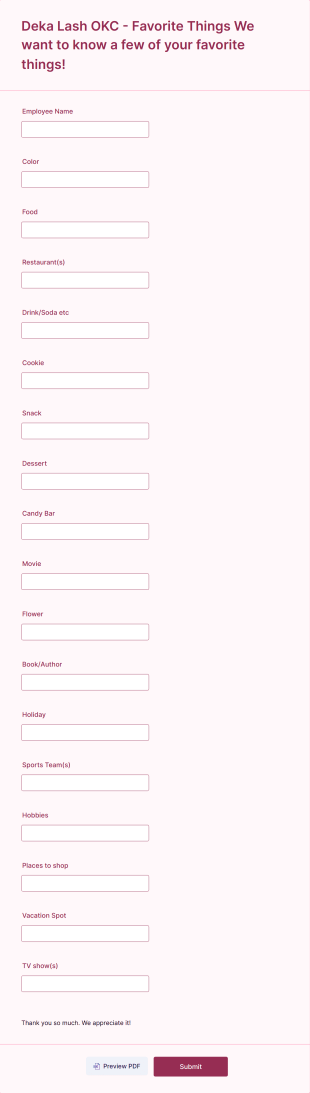 Deka Lash Favorite Things Form Template
