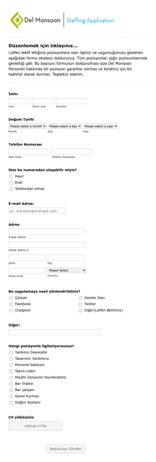 Dekorasyon İş Başvuru Form Şablonu