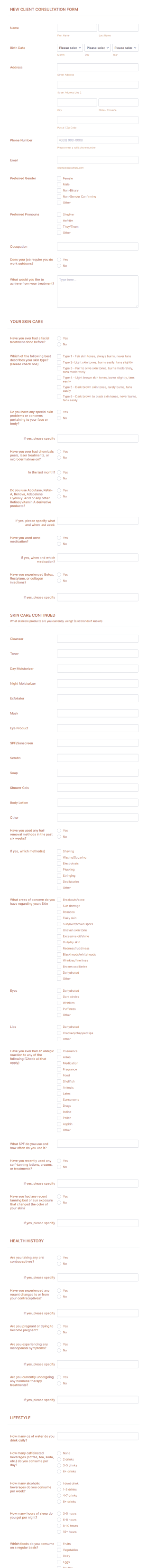 Esthetics Client Consultation Form Template