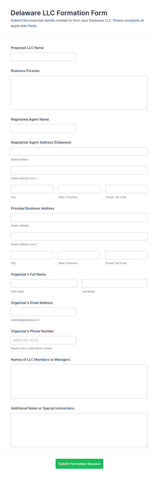 Delaware LLC Formation Form Template