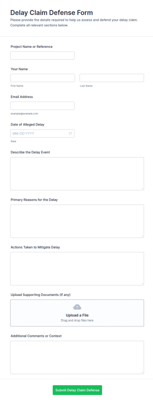 Delay Claim Defense Intake Form Template