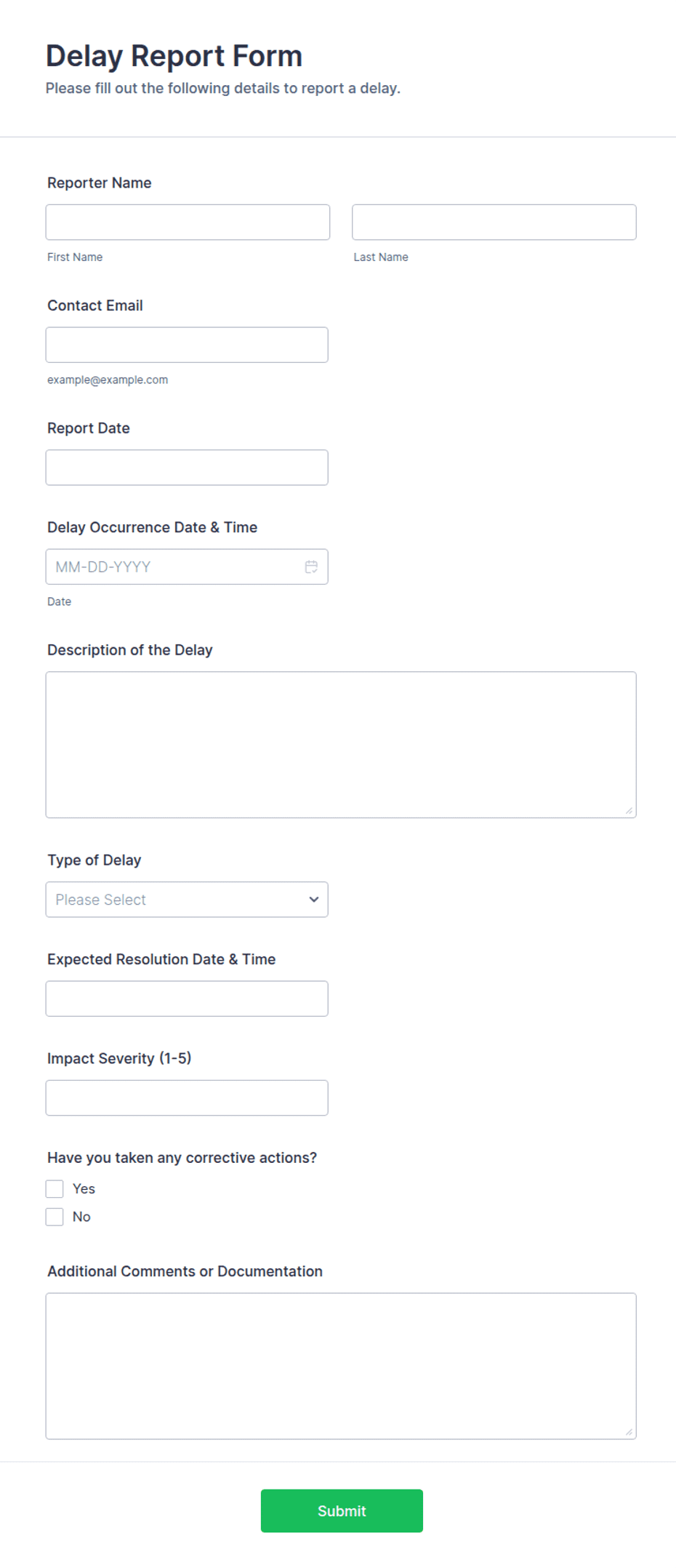 Delay Report Form Template | Jotform