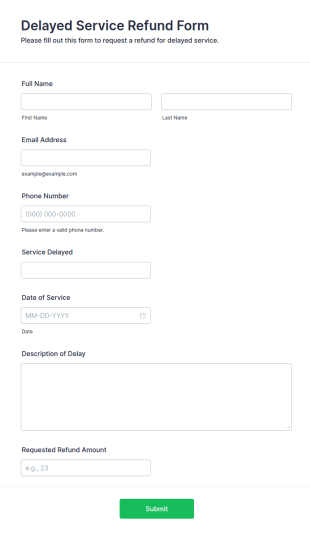 Delayed Service Refund Form Template