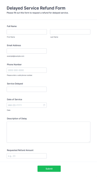 Delayed Service Refund Form Template
