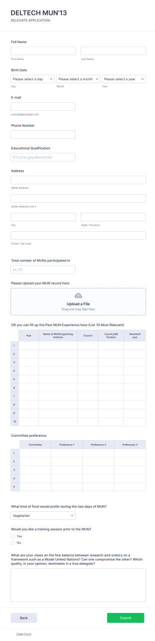Delegate Application Form Template
