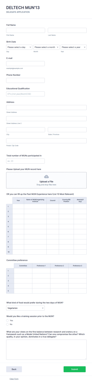 Delegate Application Form Template