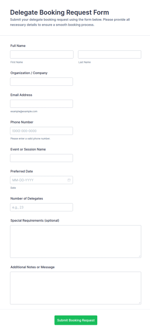 Delegate Booking Request Form Template