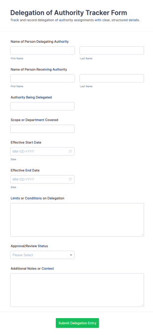 Delegation Of Authority Tracker Form Template