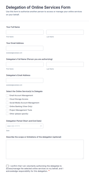Delegation Of Online Services Form Template