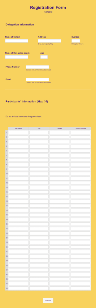 School Delegation Registration Form Template