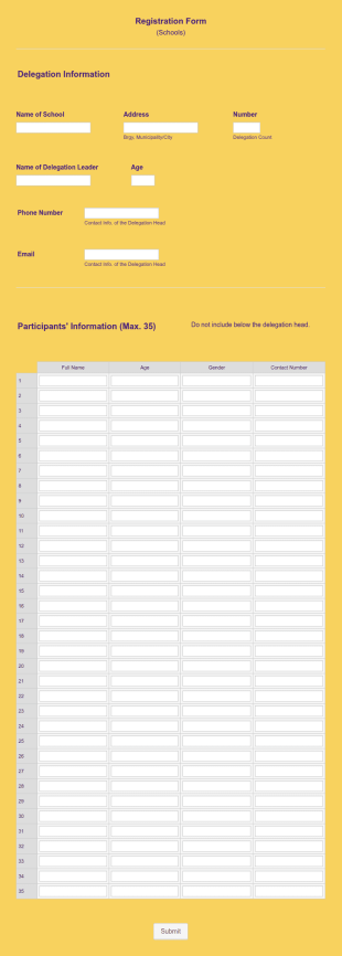 School Delegation Registration Form Template