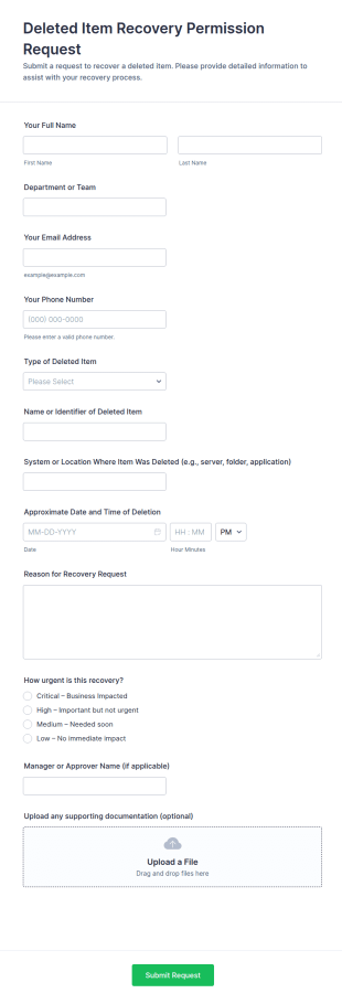 Deleted Item Recovery Permission Request Form Template