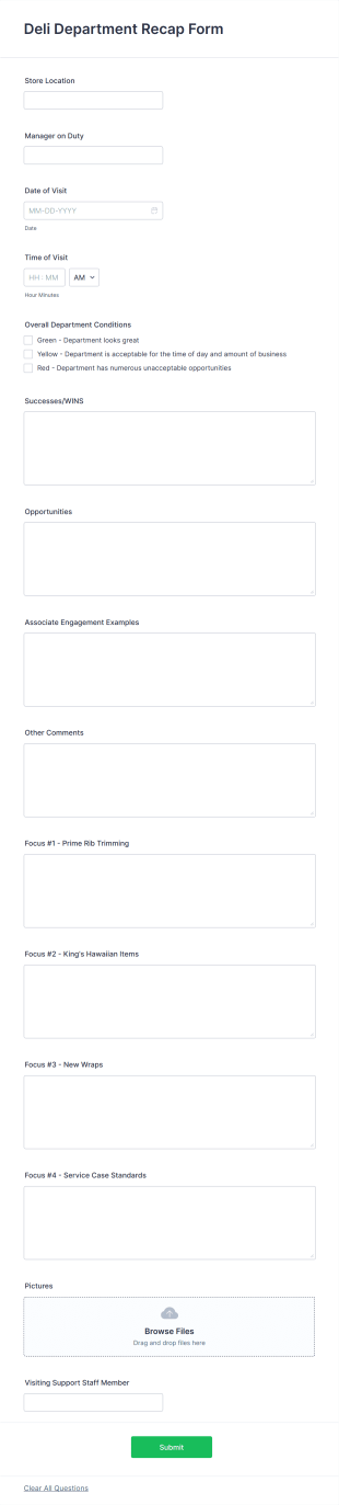 Deli Department Recap Form Template