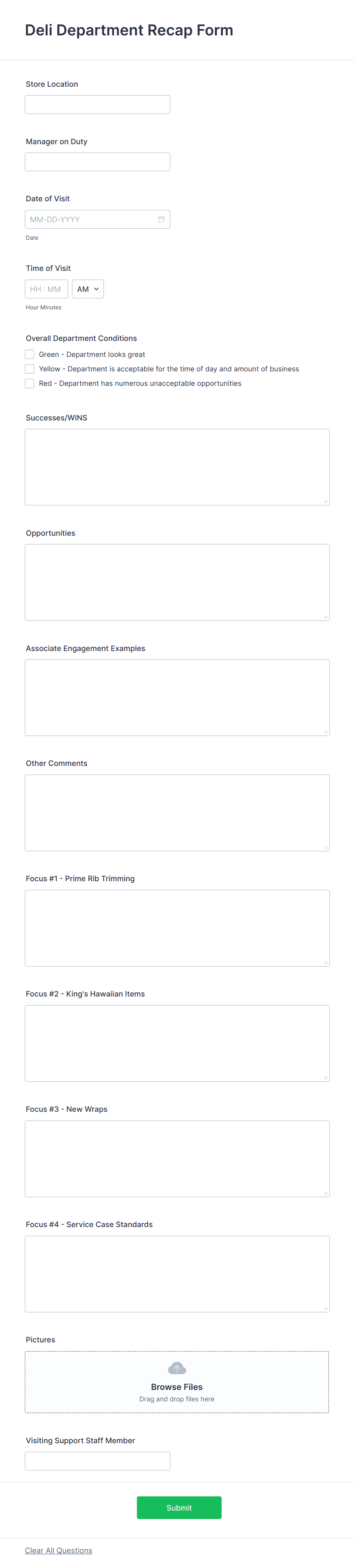 Deli Department Recap Form Template | Jotform