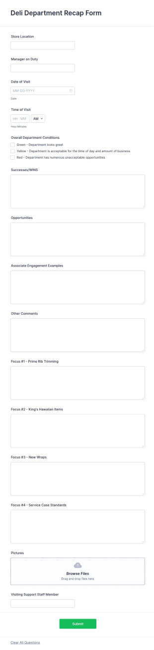 Deli Department Recap Form Template