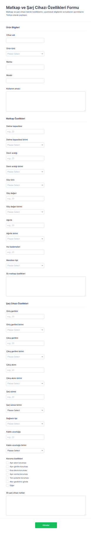 Delici Ve Şarjör Teknik Özellik Form Şablonu