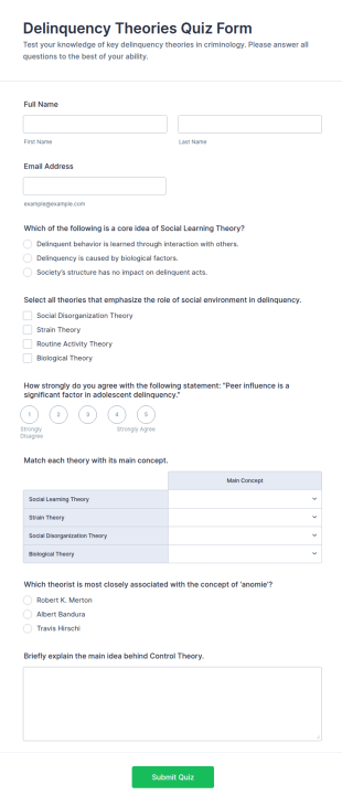 Delinquency Theories Quiz Form Template