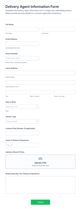 Delivery Agent Information Form Template