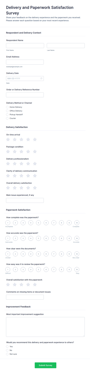 Delivery And Paperwork Satisfaction Survey Form Template
