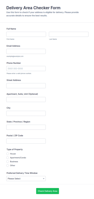 Delivery Area Checker Form Template