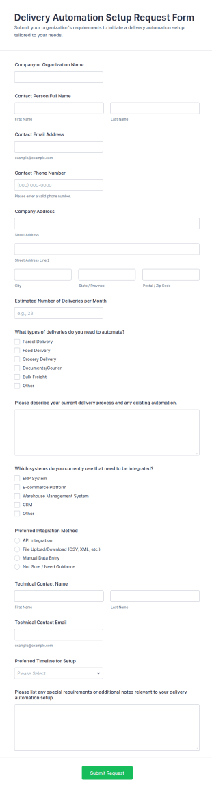 Delivery Automation Setup Request Form Template