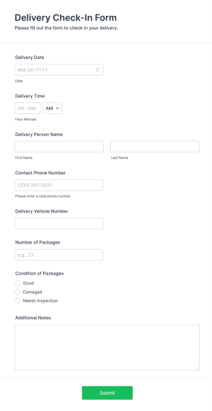 Delivery Check In Form Template