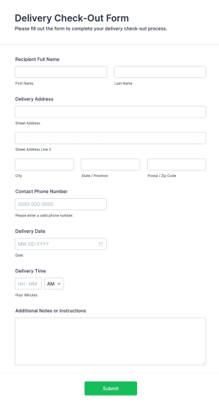 Delivery Check Out Form Template