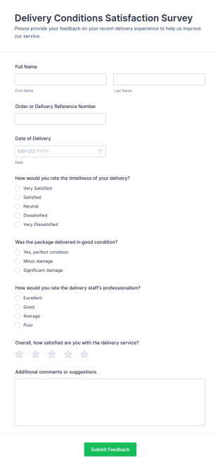 Delivery Conditions Satisfaction Survey Form Template