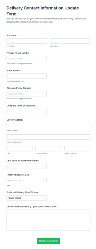 Delivery Contact Information Update Form Template