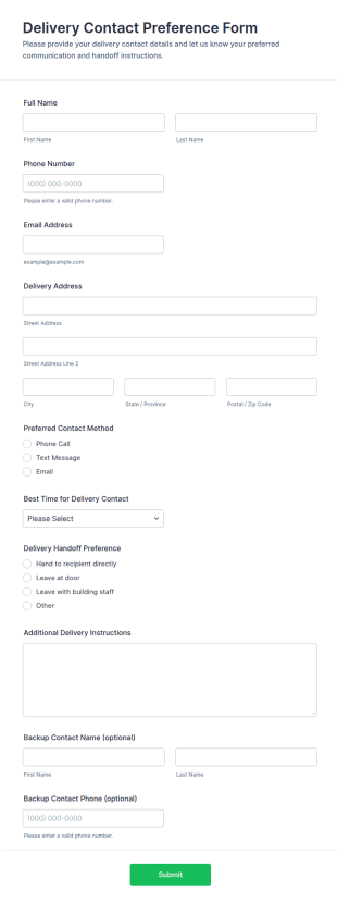 Delivery Contact Preference Form Template