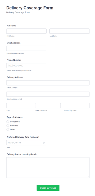 Delivery Coverage Form Template