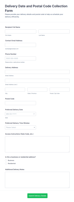 Delivery Date And Postal Code Collection Form Template