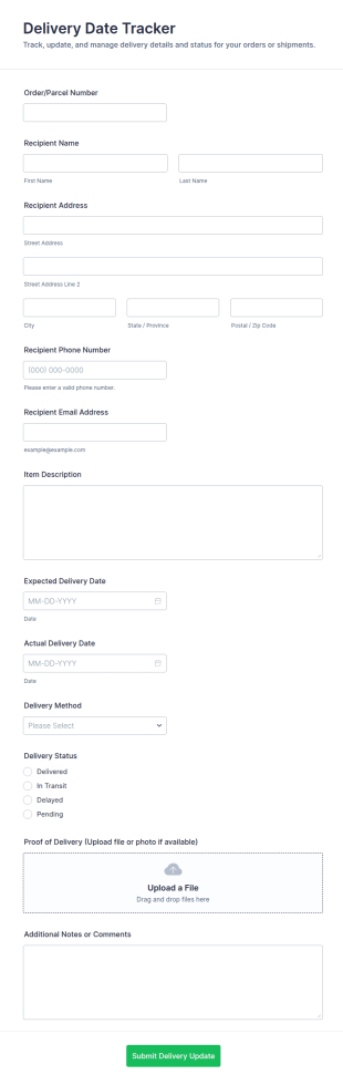 Delivery Date Tracker Form Template