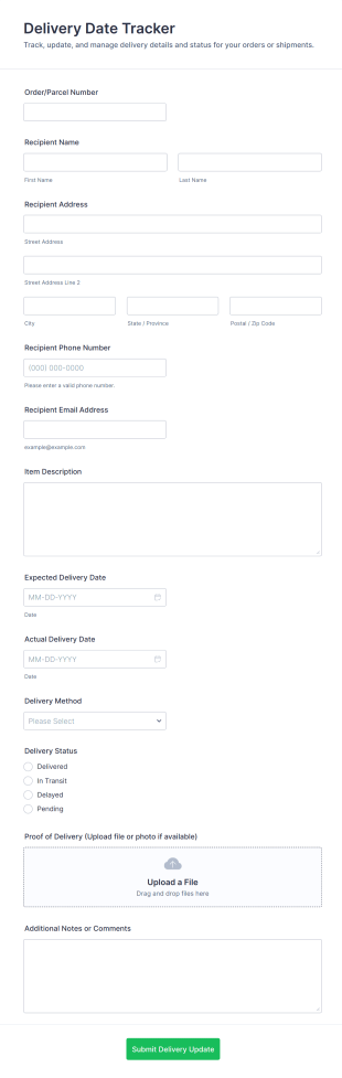 Delivery Date Tracker Form Template