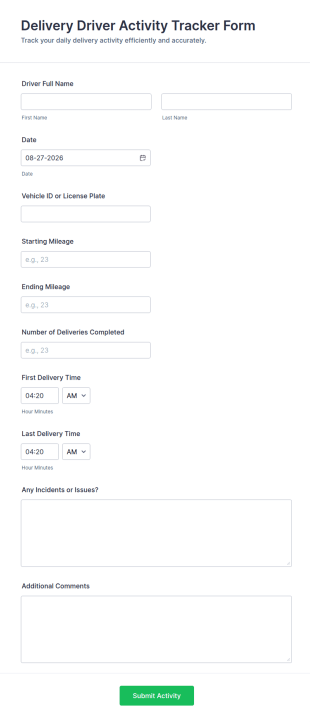 Delivery Driver Activity Tracker Form Template