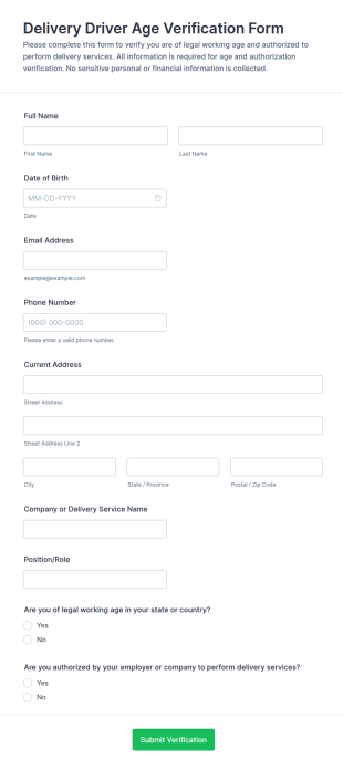 Delivery Driver Age Verification Form Template
