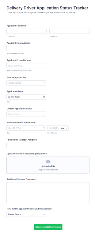 Delivery Driver Application Status Tracker Form Template