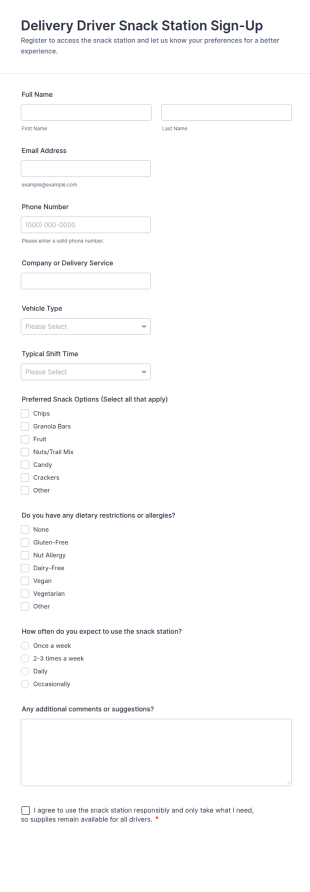 Delivery Driver Snack Station Sign Up Form Template