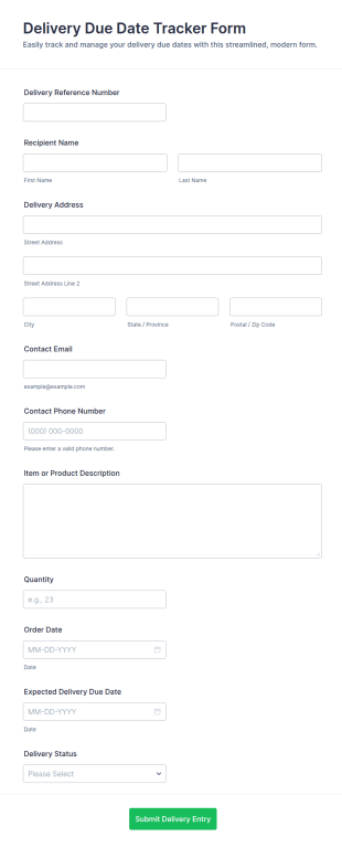 Delivery Due Date Tracker Form Template