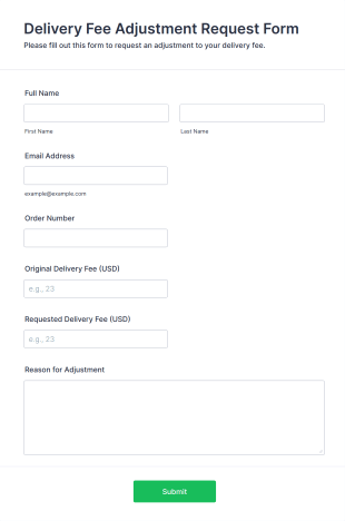 Delivery Fee Adjustment Request Form Template