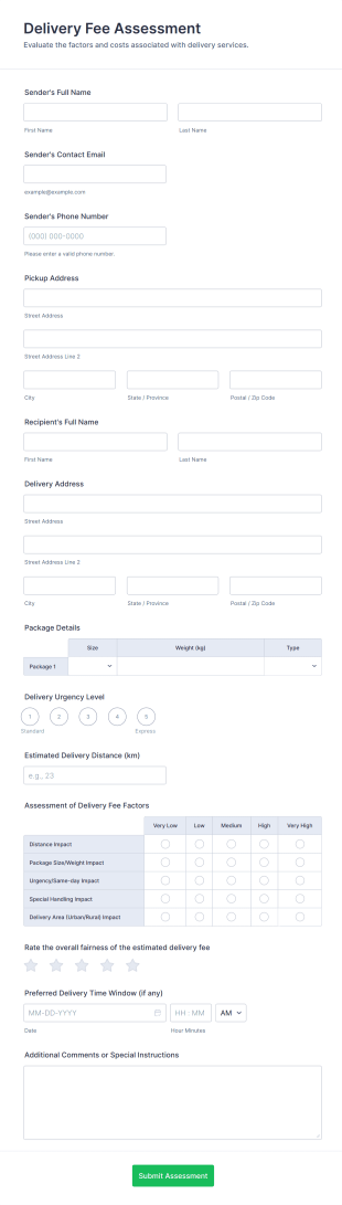 Delivery Fee Assessment Form Template