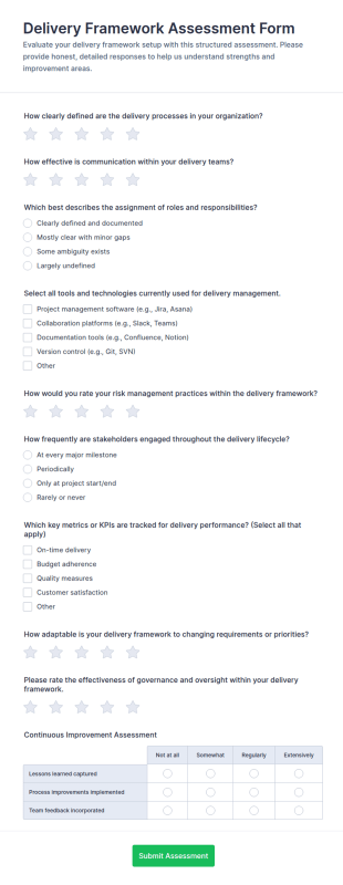 Delivery Framework Assessment Form Template