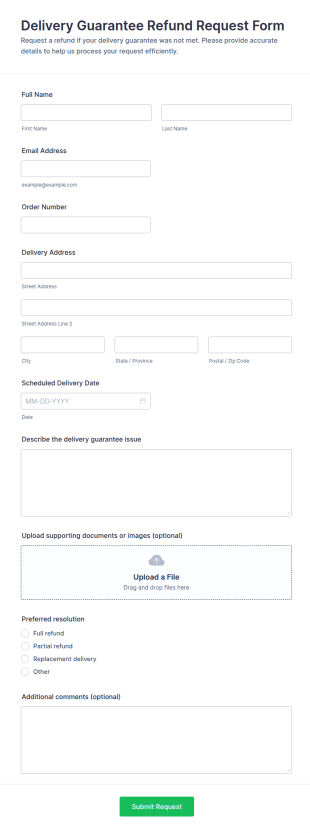 Delivery Guarantee Refund Request Form Template